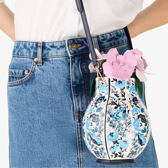 ♠️kate spade Perfect Plume Peacock Floral Printed 3D Vase Crossbody Bag, Blue - Picture 2 of 16